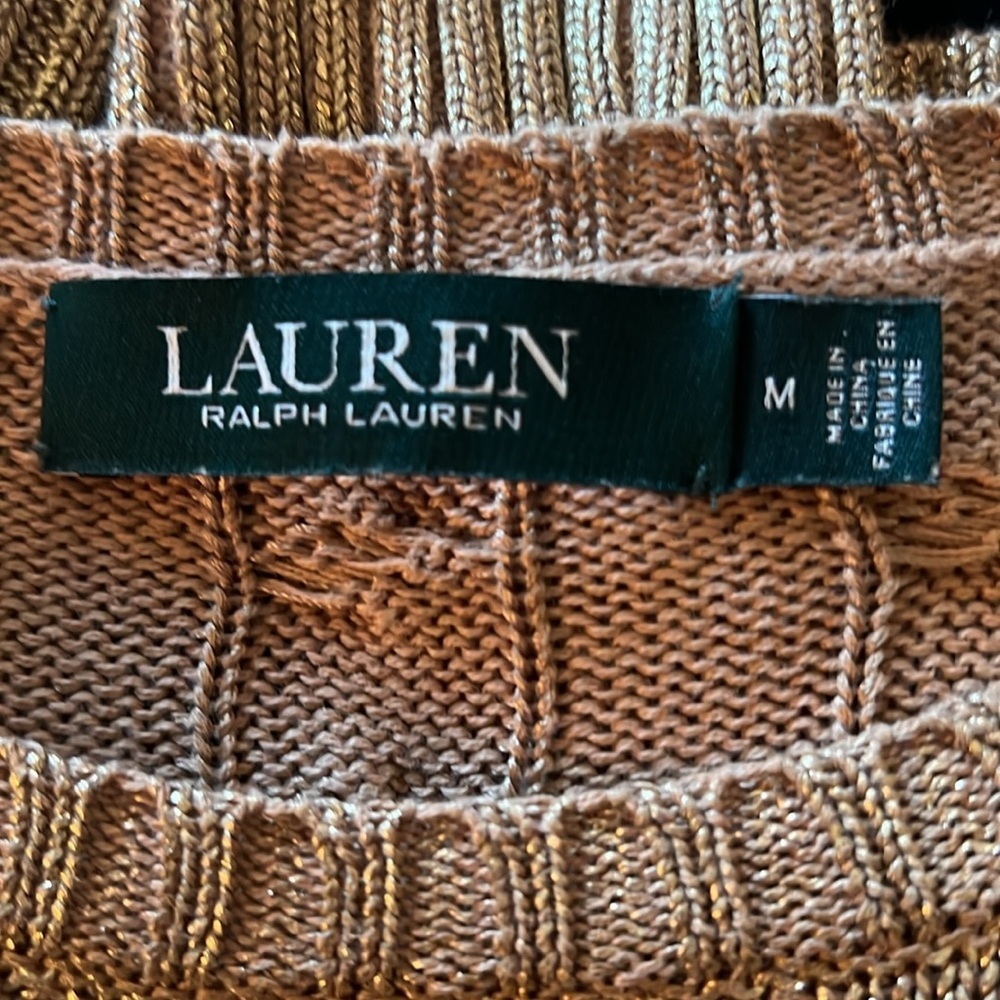 Ralph Lauren Women’s Gold Metallic Cable Knit Cotton Blend Crewneck Sweater M - Picture 9 of 16